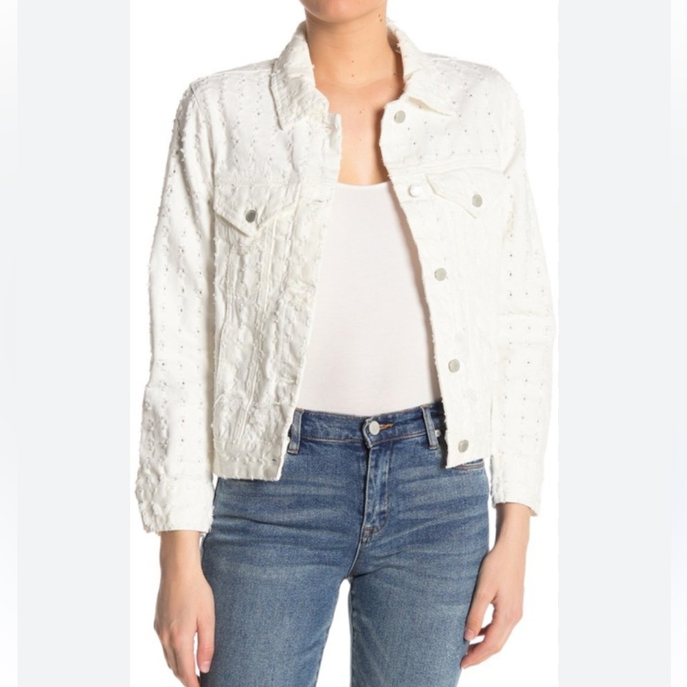 Blank NYC Distressed White Textured Jean Jacket size XS - Picture 8 of 10